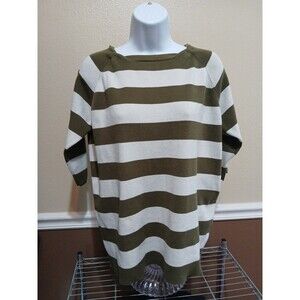 ZARA Knit 3/4 Sleeve Green Striped Sweater S Boat Neck Cotton Blend